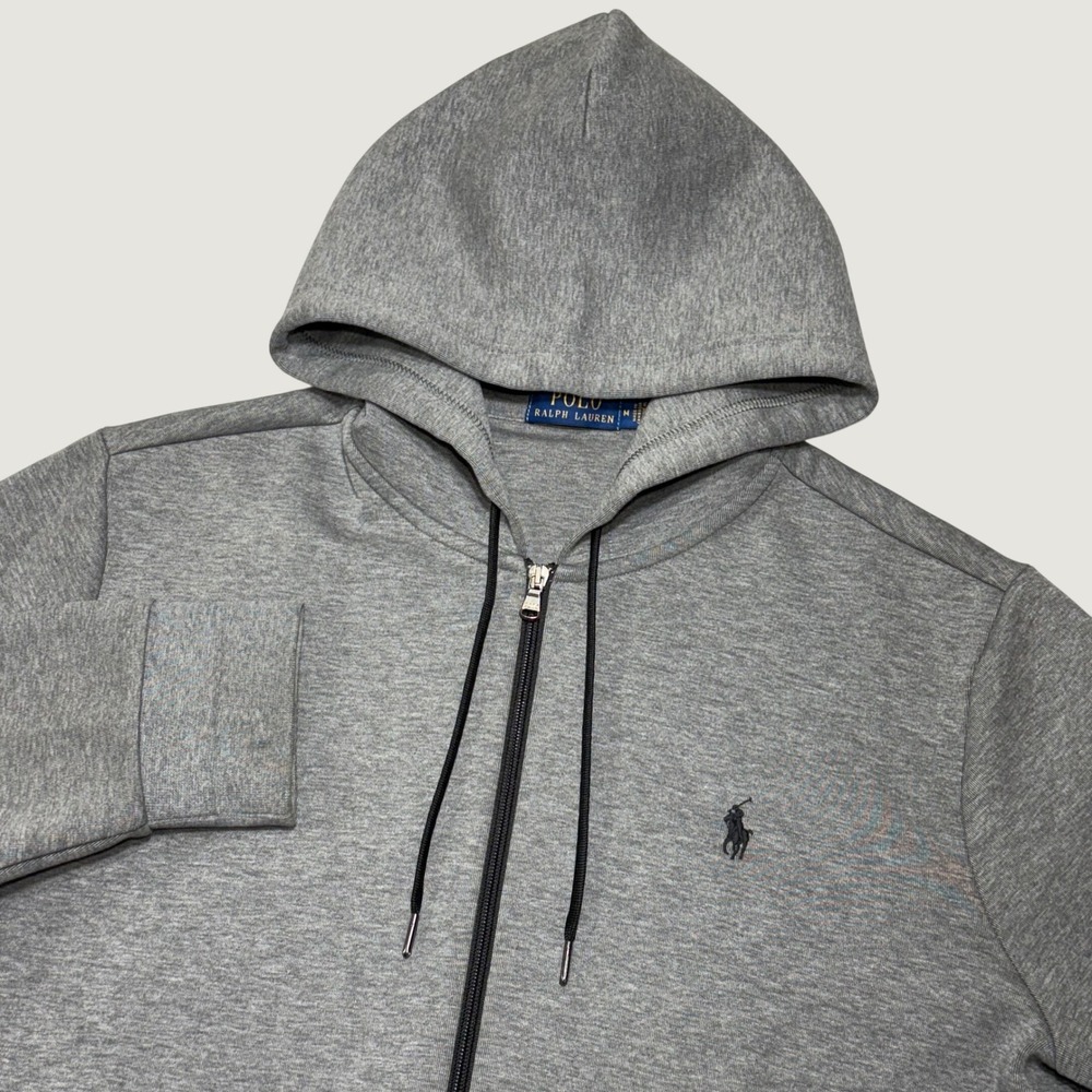 Polo Ralph Lauren Full Zip Hoodie Mens M Gray Double Knit Pony Logo Sweatshirt